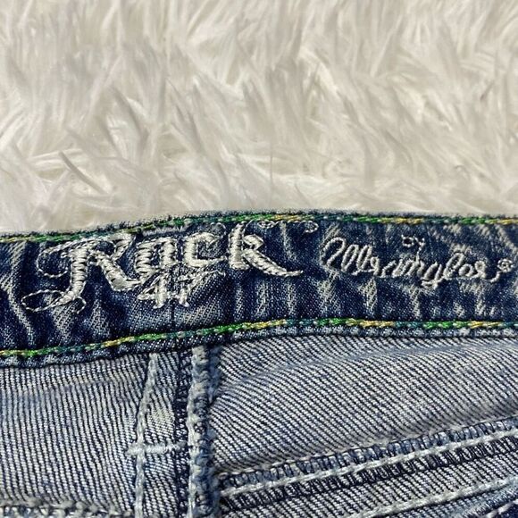 Wrangler Rock 47 Jeans Womens 35x35 Ultra Low Rise Flap Pockets Embroidered - Picture 6 of 12